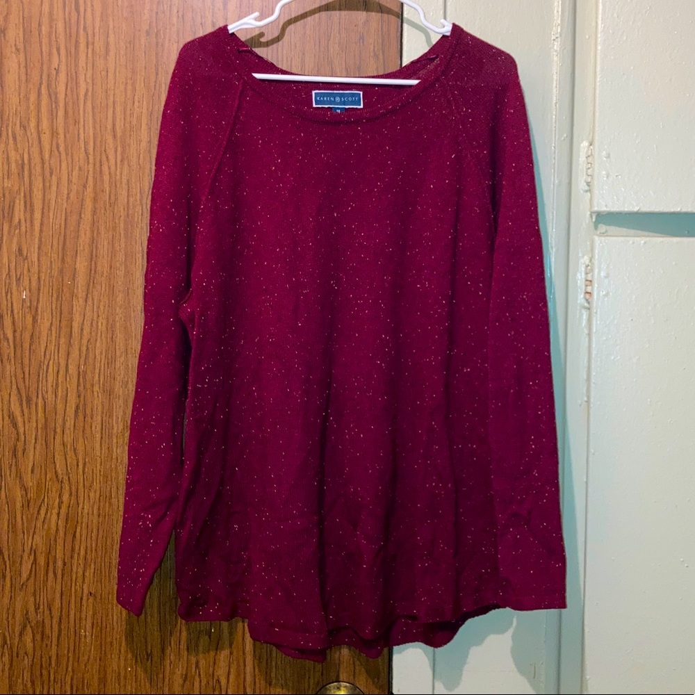 karen Scott Burgundy Tunic Pullover Long Sleeve Knit Sweater Women’s Size 1X